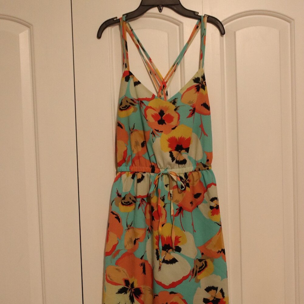 BeBop Floral Print High-Low Sundress Size Small Crisscross Straps Elastic Waist